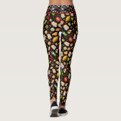 Zwart Japans Maneki Neko Kat en Sushi Leggings (Achterkant)