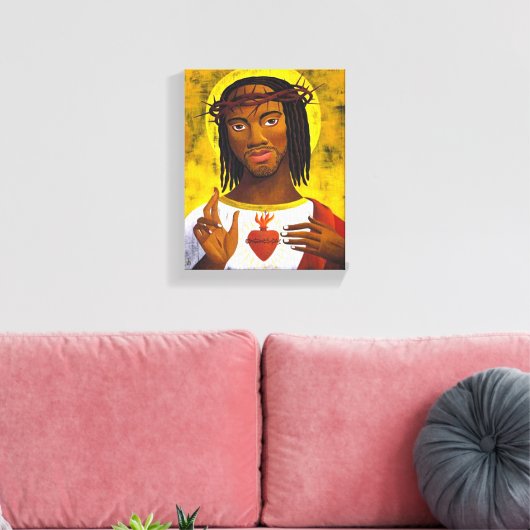 Zwart Jezus Portret Canvas Afdruk (Insitu (Woonkamer))