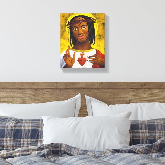 Zwart Jezus Portret Canvas Afdruk (Insitu (Slaapkamer))