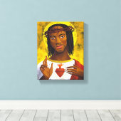 Zwart Jezus Portret Canvas Afdruk (Insitu (Houten vloer))