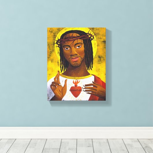 Zwart Jezus Portret Canvas Afdruk (Insitu (Houten vloer))