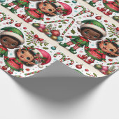 Zwart Jongen en Meisje Elfen Kerst Wrapping Papier (Hoek)