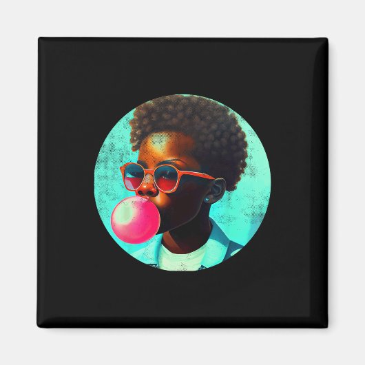 Zwart Jongen Joy Bubble Gum Leuk Afrikaans Melanin Magneet (Voorkant)