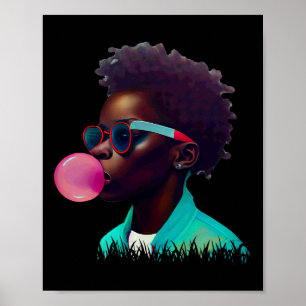 Zwart Jongen Joy Bubble Gum Leuk Afrikaans Melanin Poster
