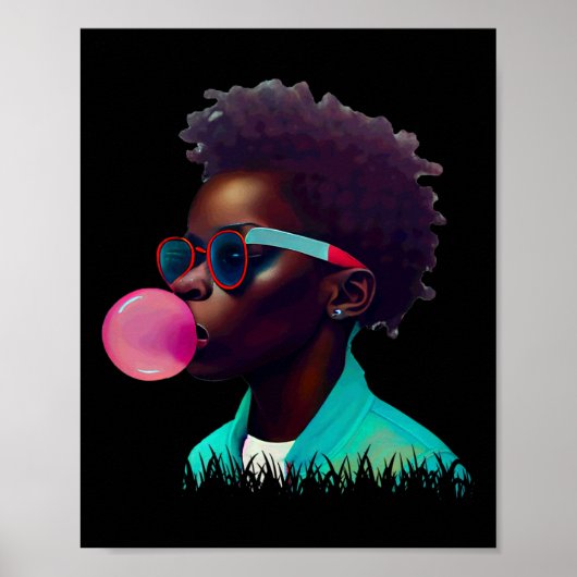 Zwart Jongen Joy Bubble Gum Leuk Afrikaans Melanin Poster (Voorkant)