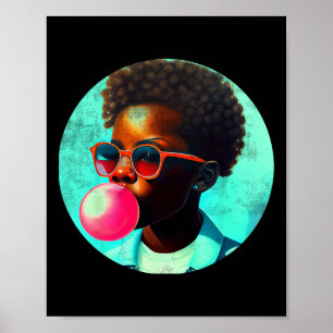 Zwart Jongen Joy Bubble Gum Leuk Afrikaans Melanin Poster