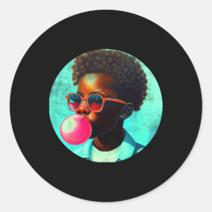 Zwart Jongen Joy Bubble Gum Leuk Afrikaans Melanin Ronde Sticker