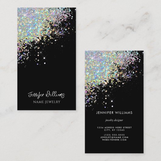 Zwart Joodse holografische Glitter-beeldscherm Visitekaartje (Voorkant / Achterkant)