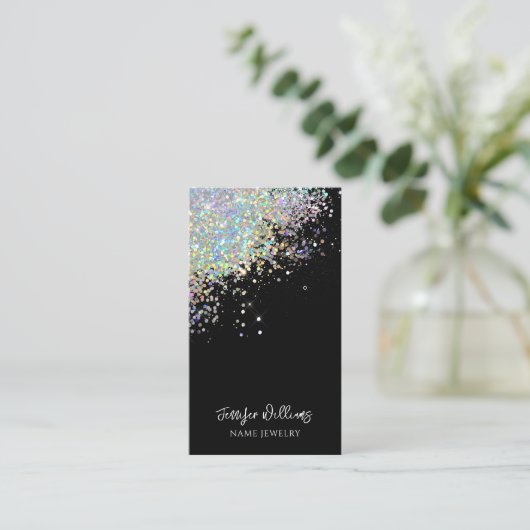 Zwart Joodse holografische Glitter-beeldscherm Visitekaartje (Staand voorkant)