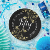 Zwart Jubileum Papier Bord met goudbloemen (Feest)