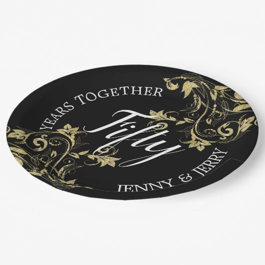 Zwart Jubileum Papier Bord met goudbloemen (Gekanteld)