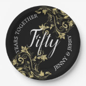 Zwart Jubileum Papier Bord met goudbloemen (Voorkant)