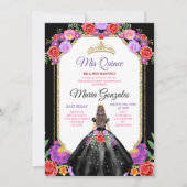Zwart Jurk Mis Quince 15 Anos Mexicaans Bloemen Go Kaart (Voorkant)