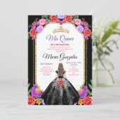 Zwart Jurk Mis Quince 15 Anos Mexicaans Bloemen Go Kaart (Staand voorkant)