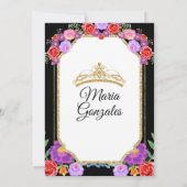 Zwart Jurk Mis Quince 15 Anos Mexicaans Bloemen Go Kaart (Achterkant)