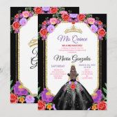 Zwart Jurk Mis Quince 15 Anos Mexicaans Bloemen Go Kaart (Voorkant / Achterkant)