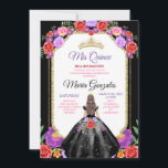 Zwart Jurk Mis Quince 15 Anos Mexicaans Bloemen Go Kaart<br><div class="desc">Zwart Jurk Quinceañera Mexicaanse Bloemen Gouden Kroon Uitnodiging Mis Quince 15 Anos,  16e Verjaardag, </div>