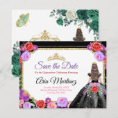 Zwart Jurk Quinceañera Save the Date Mexicaanse Ka Bedankkaart (Voorkant / Achterkant)