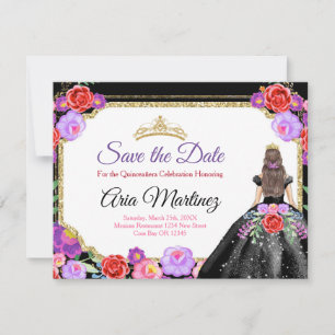 Zwart Jurk Quinceañera Save the Date Mexicaanse Ka Bedankkaart