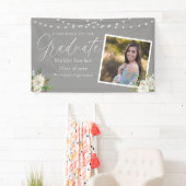 Zwart Kalligrafie Foto Bloemen Afstuderen Spandoek (Insitu)