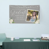 Zwart Kalligrafie Foto Bloemen Afstuderen Spandoek (Beurs)