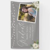 Zwart Kalligrafie Foto Bloemen Afstuderen Spandoek (Verticaal)