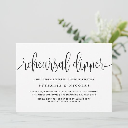 Zwart  Kalligrafie Repetitie Diner Kaart (Staand voorkant)