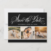 Zwart kalligrafie Script bruiloft foto collage Save The Date (Voorkant)