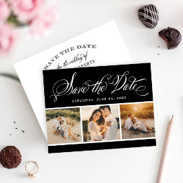 Zwart kalligrafie Script bruiloft foto collage Save The Date