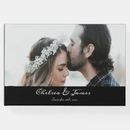 Zwart Kalligrafie Script Foto Bruiloft Gastenboek