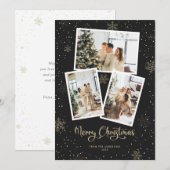 Zwart Kalligrafie Sneeuw Foto Merry Christmas Kaar Feestdagenkaart (Voorkant / Achterkant)