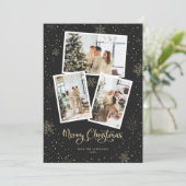 Zwart Kalligrafie Sneeuw Foto Merry Christmas Kaar Feestdagenkaart (Staand voorkant)