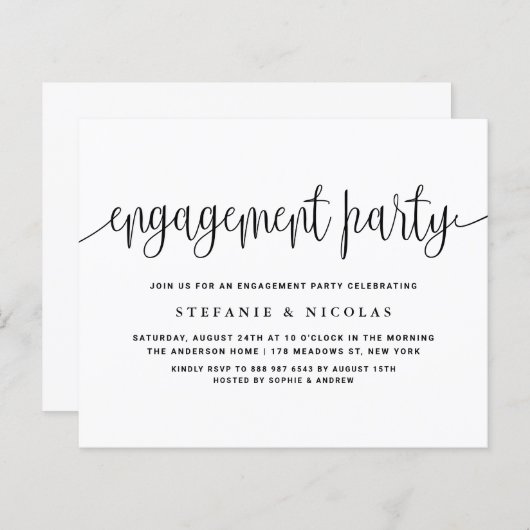 Zwart  Kalligrafie Verlovingsfeest Uitnodigen (Voorkant / Achterkant)