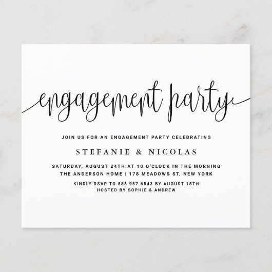 Zwart  Kalligrafie Verlovingsfeest Uitnodigen (Voorkant)