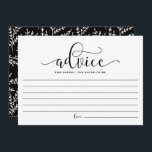 Zwart kalligrafiesap voor de bride om te worden advieskaart<br><div class="desc">Zwarte Calligrafie-advies voor de Bride-aan-zijn Kaart van de Bride | Schrijf uw advies op voor de bruid-to-be met deze lege geheugenkaart. Hij heeft een flinke kalligrafie met foliepatroon. Overeenkomende objecten zijn beschikbaar.</div>