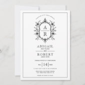 Zwart  kam monogram QR code bruiloft Kaart (Voorkant)