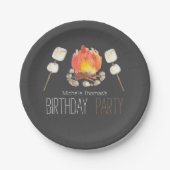 Zwart kampvuur smores verjaardagspapier bord (Voorkant)