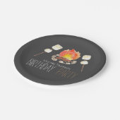Zwart kampvuur smores verjaardagspapier bord (Gekanteld)