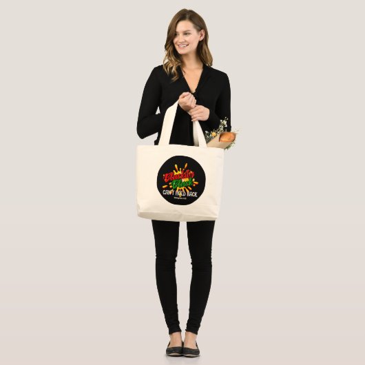 ZWART KAN DE 19E NIET TEGENHOUDEN GROTE TOTE BAG (Voorkant (model))