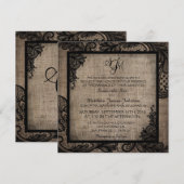 Zwart Kant Burlap Modern Gothic bruiloft uitnodigi Kaart (Voorkant / Achterkant)