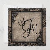 Zwart Kant Burlap Modern Gothic bruiloft uitnodigi Kaart (Achterkant)