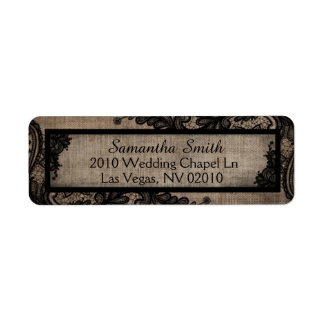 Zwart Kant Burlap Modern Gothic Trouwlabels Etiket