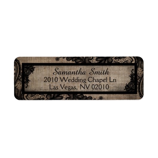 Zwart Kant Burlap Modern Gothic Trouwlabels Etiket (Voorkant)