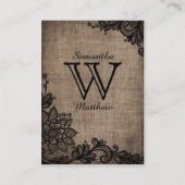 Zwart Kant Burlap Modern Gothic Trouwplaats Kaarte Plaatskaartje (Achterkant)