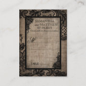 Zwart Kant Burlap Modern Gothic Trouwplaats Kaarte Plaatskaartje (Voorkant)