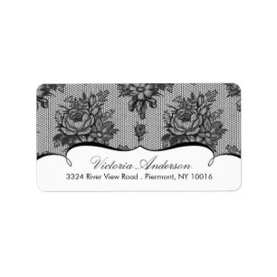 Zwart kant Damask retour adres labels. Etiket