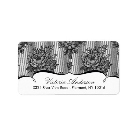 Zwart kant Damask retour adres labels. Etiket (Voorkant)