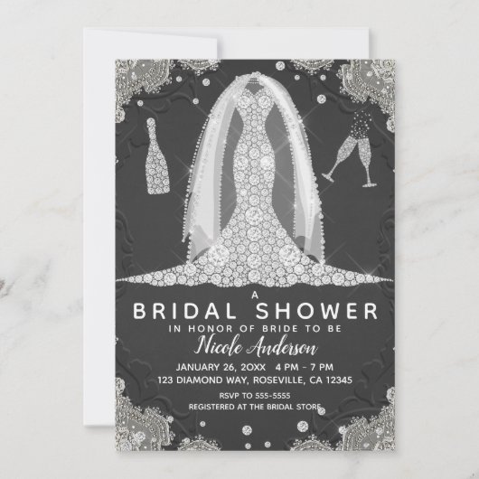 Zwart & kant Diamond trouwjurk Vrijgezellenfeest Kaart (Voorkant)