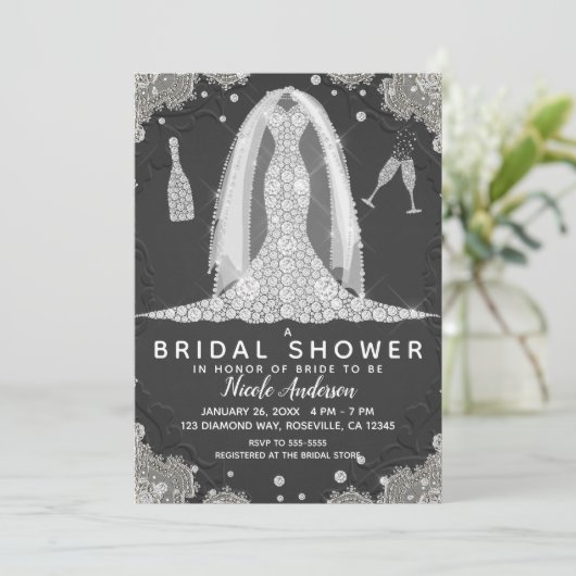 Zwart & kant Diamond trouwjurk Vrijgezellenfeest Kaart (Staand voorkant)