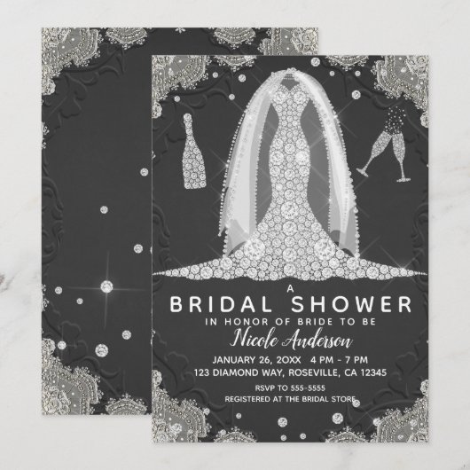 Zwart & kant Diamond trouwjurk Vrijgezellenfeest Kaart (Voorkant / Achterkant)